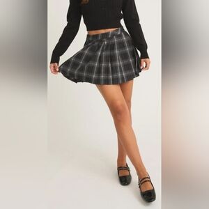 Necessary Objects Ady Gluck Frankel Black/Gray Plaid Mini Skirt Wool/Acryl M(Jn)